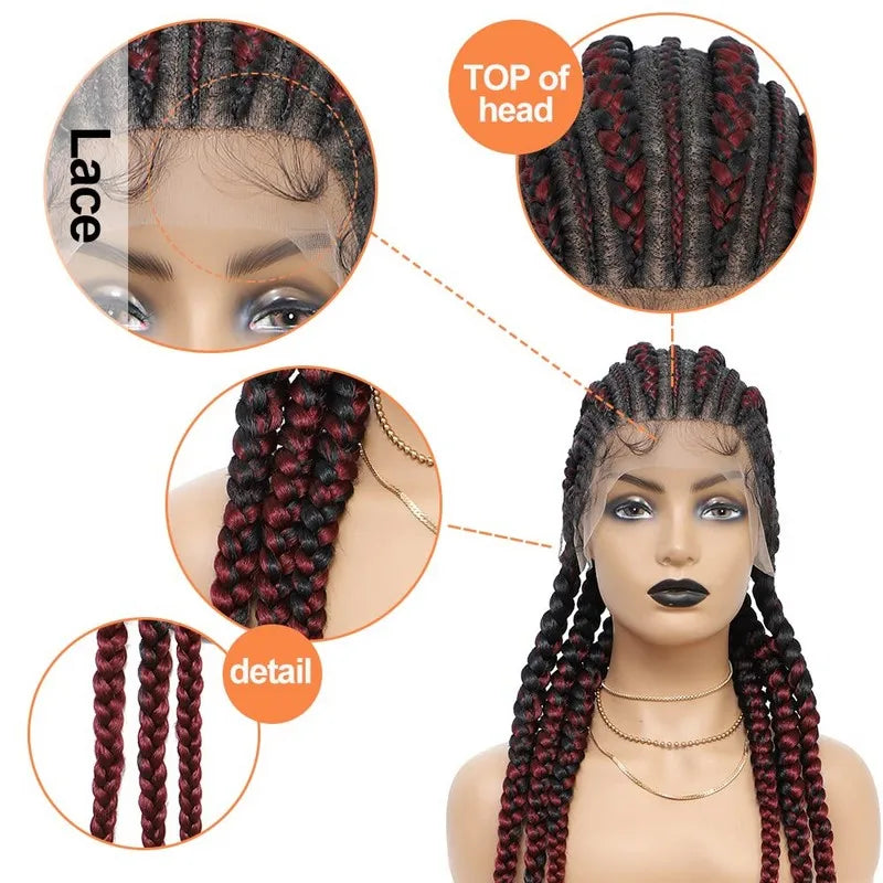 Incoo 36" Synthetic Full Lace Braided Wigs For Black Women Jumbo Knotless Box Braid Lace Wigs Cornrow Wig Braide African Hair