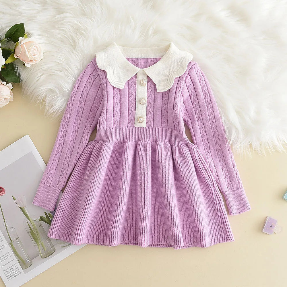 Bear Leader Autumn Winter Girls Sweater Long Sleeve Dress Vest Stripe Party Girl Baby Retro Knitted Wool Dress Casual Vestidos