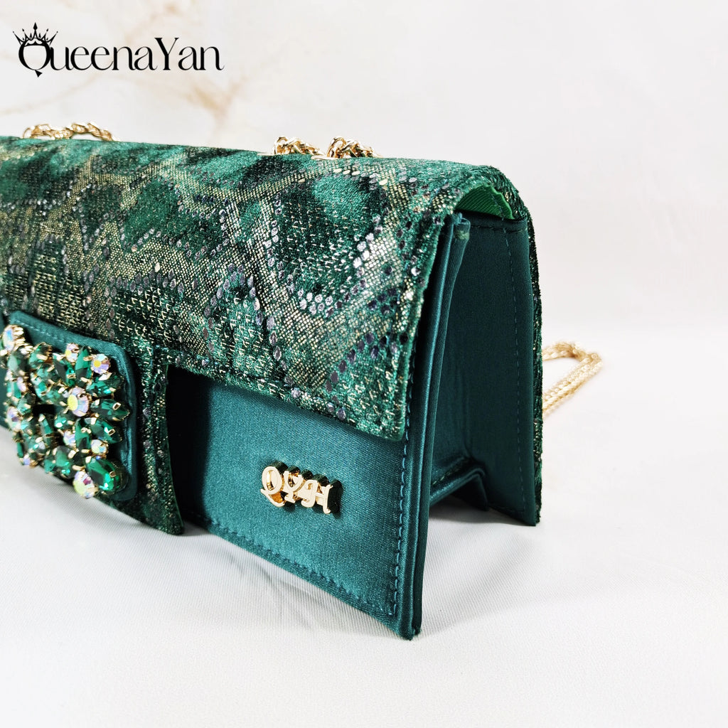 Queena Yan Newest Special Synthetic Fabrics Italian Design Women's High Heel Matching Shoe and Bag Set for Weddings and Parties