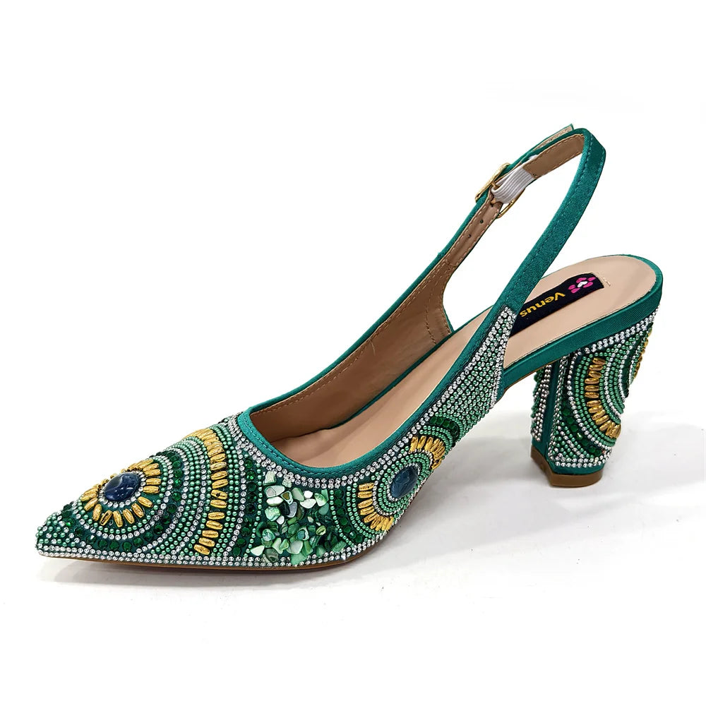 2025 Fashion Newest Arrival Orange Pointed Toe Women Sandals Shoes Matching Bag Set for Ladies Wedding Party Pump