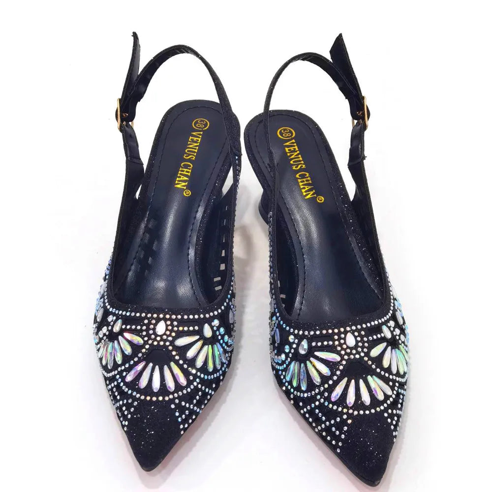 2024 Black Color Newest INS Style Elegant Party High Heels Nigeria Popular Design African Ladies Shoes And Bag Set