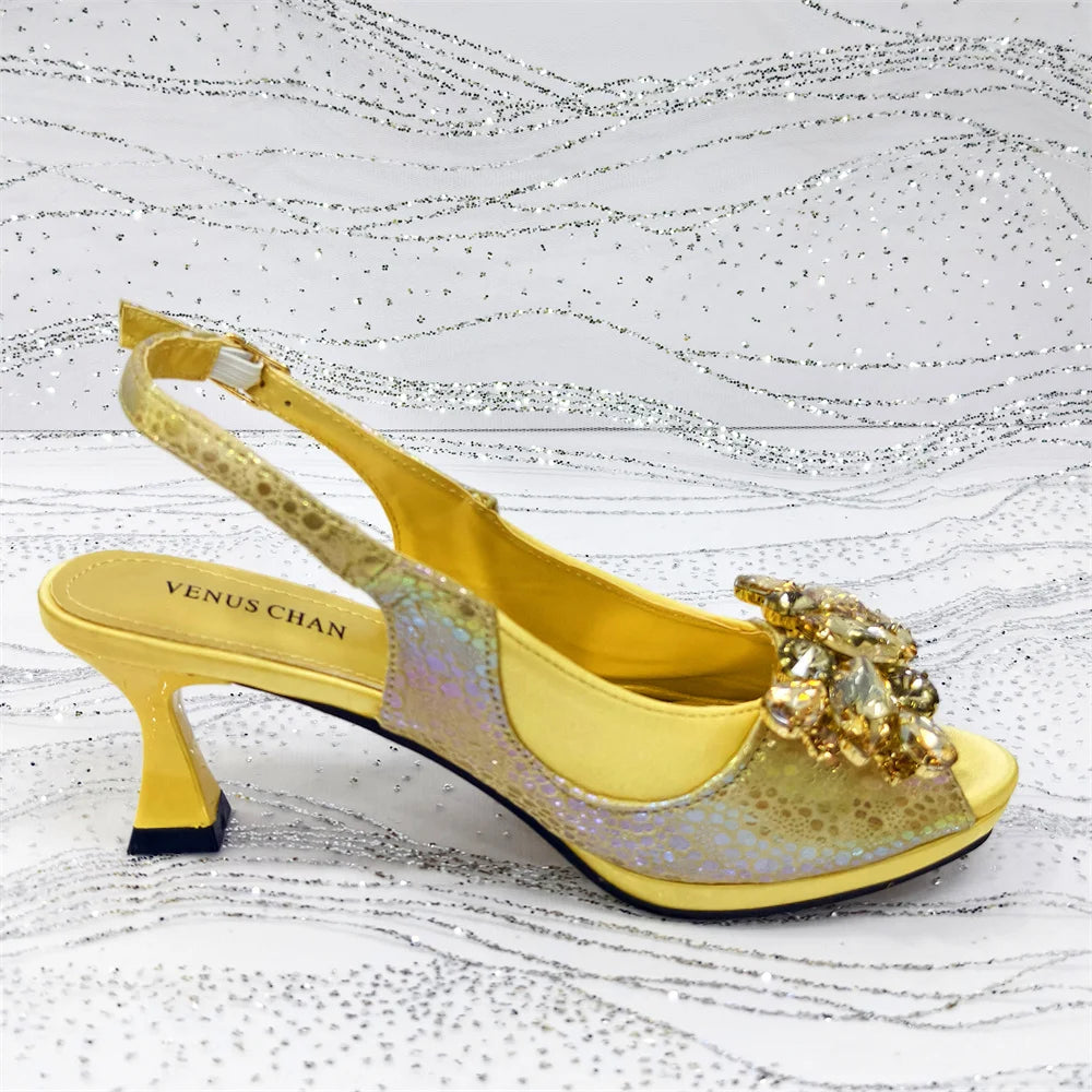 Venus Chan 2025 Fashionable Orange Open Toe Women's Sandals with Matching Bag Set - Perfect for Weddings and Parties