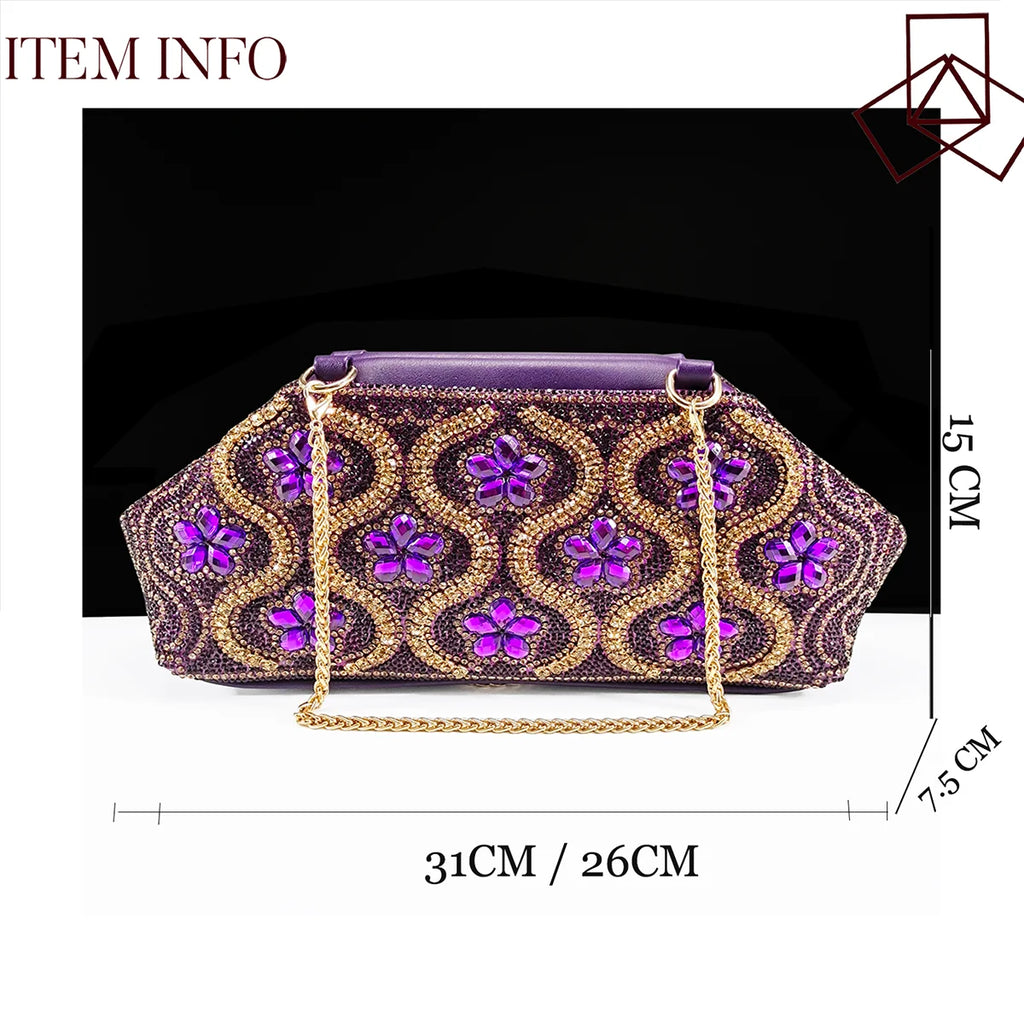 Queena Yan New Arrival Mature Style Platform Design Rhinestone Decoration Peep Toe Lady Shoes and Bag Set for Party Wedding