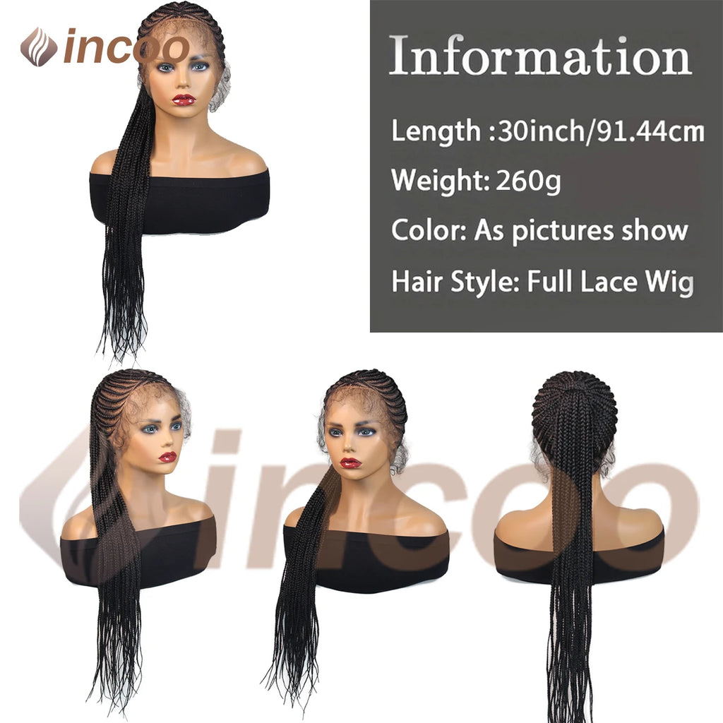 30" Synthetic Updo Braided Wigs Super Lightweight Full Lace Wig Knotless Ponytail Box Braids Wig For Women With Baby Hair