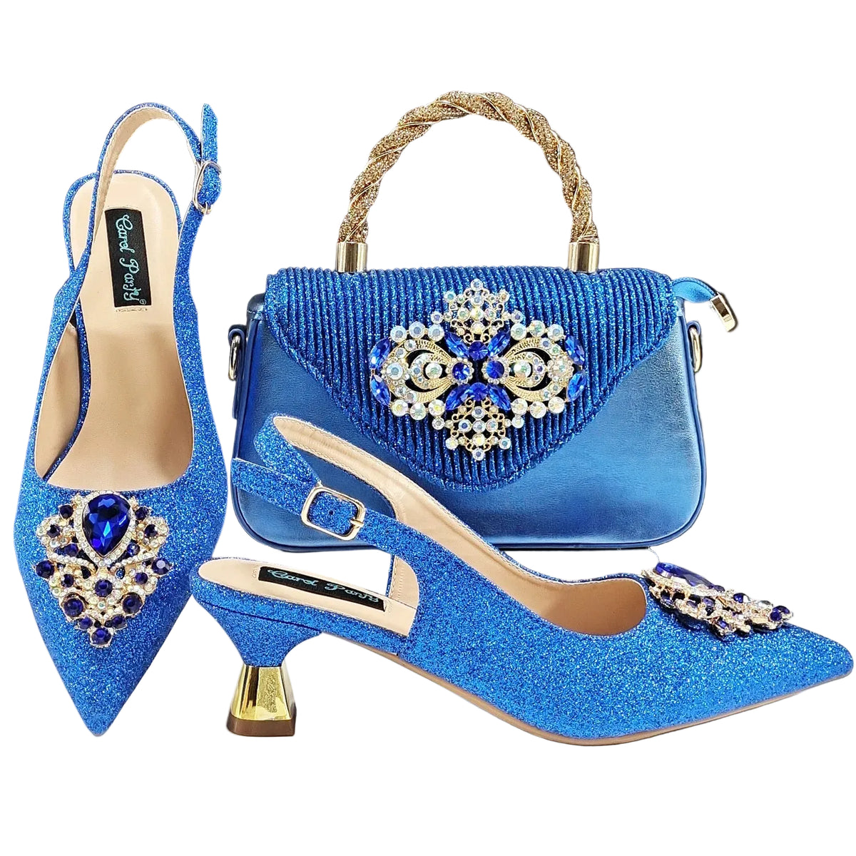 Italian Design Peach Color Pointed Toe Shoe & Bag Set Rhinestone Luxury  Women's High Heels for Parties By QSGFC