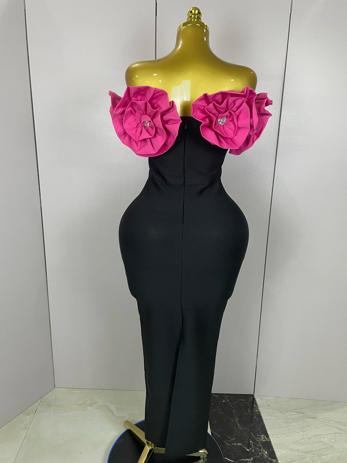 New Stereoscopic Red Flowers Sexy Off The Shoulder Ankle Lenght Bandage Dress Woman Birthday Party Vestido Wedding Party Outfit