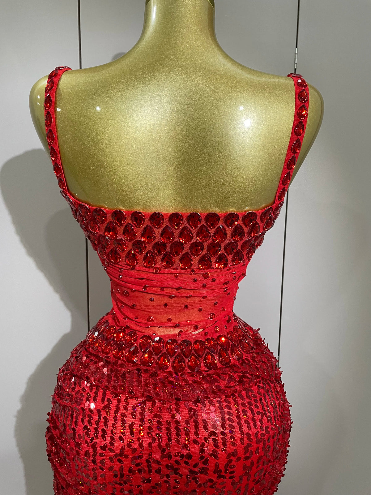 Sparkly Red Rhinestones Sequins Sexy See Through 2PCS Long Dress 2025Women Celebrate Evening Birthday Party Dress Stage Costumes
