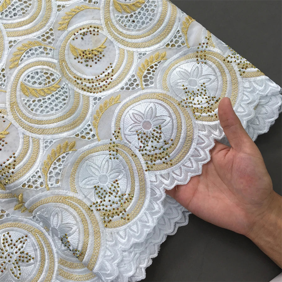 SJD LACE Swiss Voile African Stones Cotton Lace Fabrics 5 Yards 2024 High Quality Nigerian Lace for Women Party Dresses Sew 4079