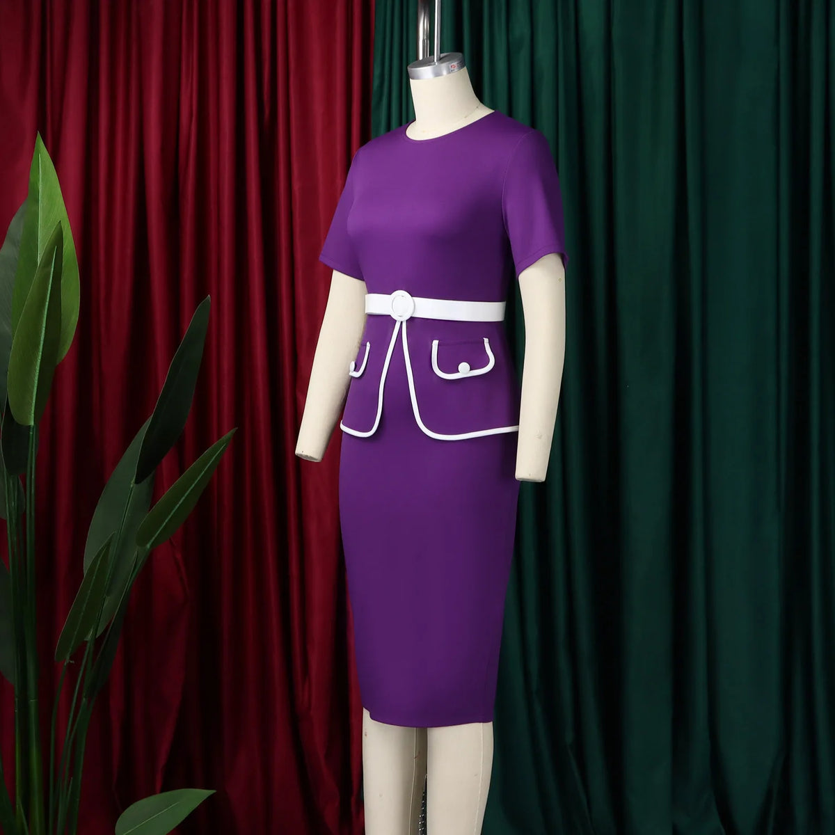 Elegant Fashionable Stretchy Short Sleeve Wrap Body Midi Dress Large Size African Style Commute Dress High Waist Skirt