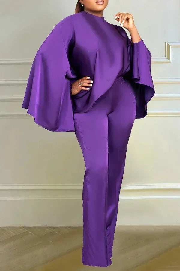 2024 Spring Autumn Elegant Africa Long Cloak Sleeve O-neck Polyester 2 Piece Top Long Pant Matching Sets Dashiki Africa Clothing