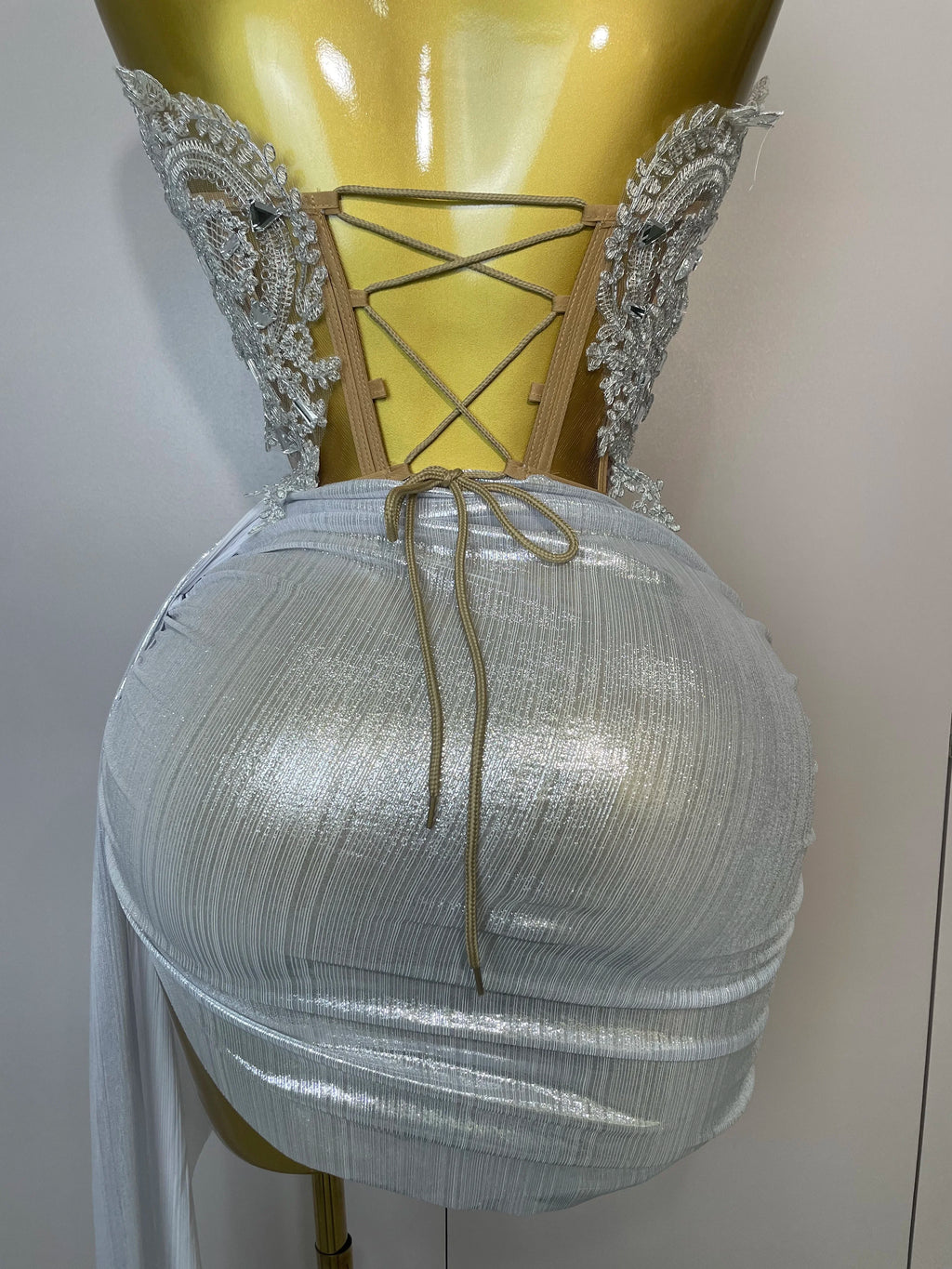 Sparkly Silver Sequins Sexy Strapless Short Dress 2Pcs Set Newest 2025 Women Party Birthday Nightclub Singer Dancer Stage Wear