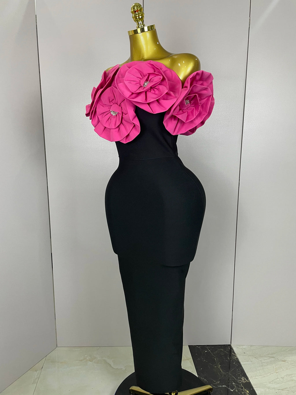 New Stereoscopic Red Flowers Sexy Off The Shoulder Ankle Lenght Bandage Dress Woman Birthday Party Vestido Wedding Party Outfit