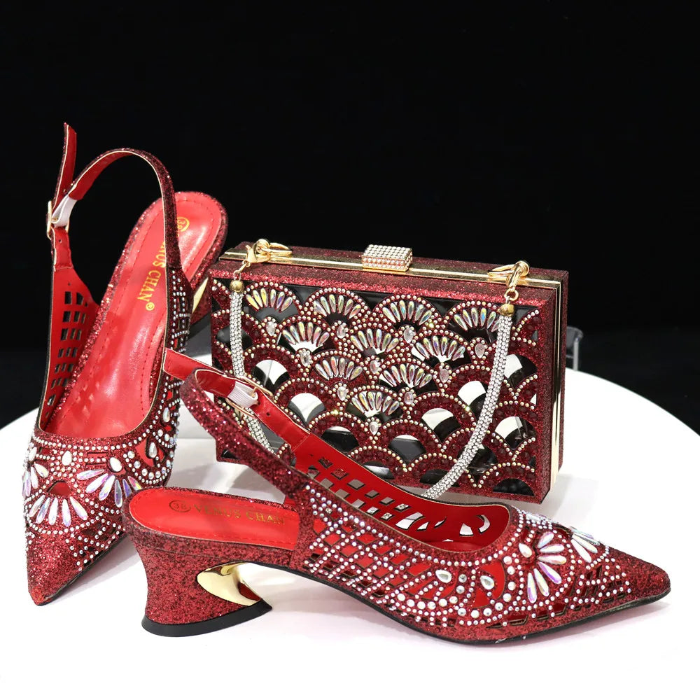 2024 Black Color Newest INS Style Elegant Party High Heels Nigeria Popular Design African Ladies Shoes And Bag Set