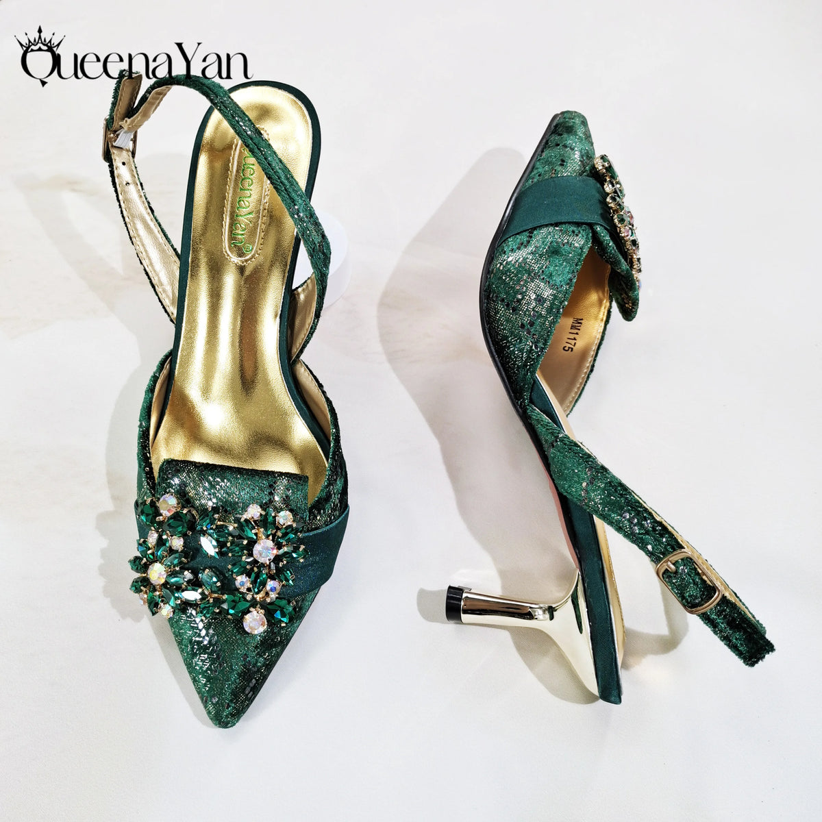 Queena Yan Newest Special Synthetic Fabrics Italian Design Women's High Heel Matching Shoe and Bag Set for Weddings and Parties