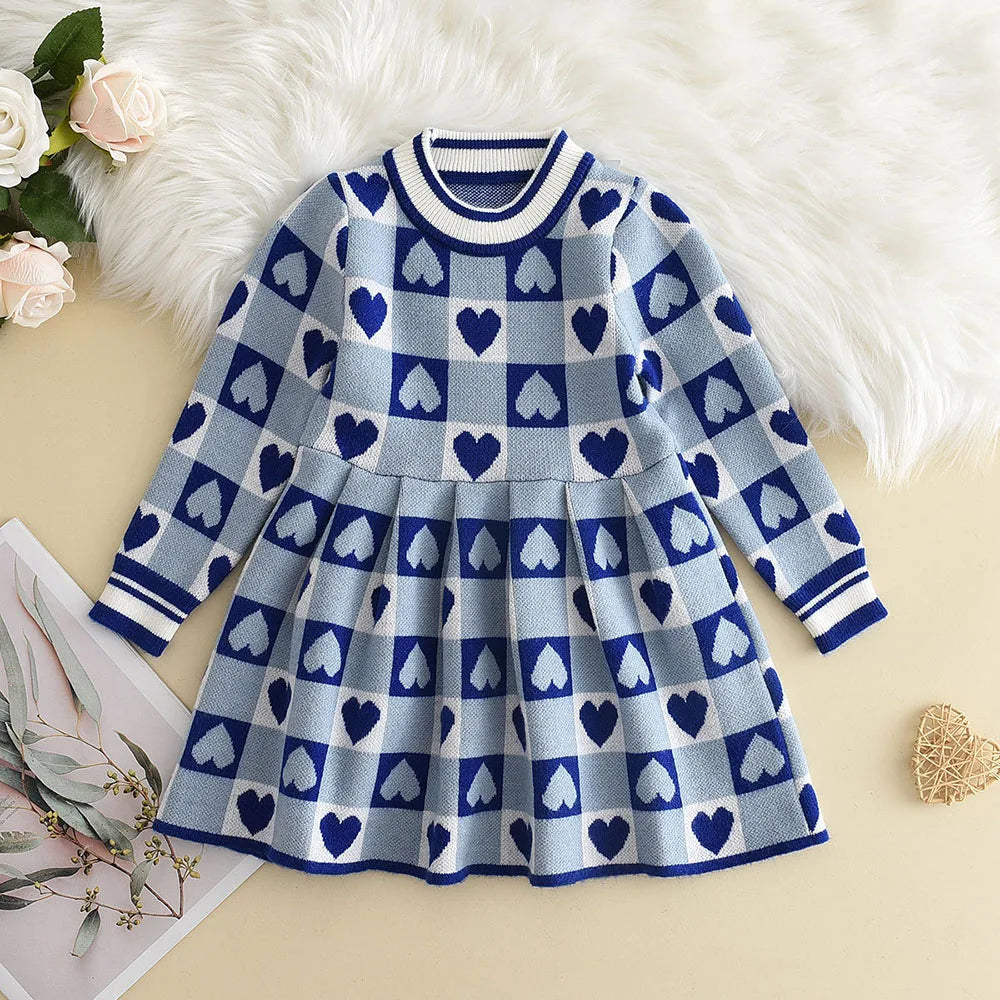 Bear Leader Autumn Winter Girls Sweater Long Sleeve Dress Vest Stripe Party Girl Baby Retro Knitted Wool Dress Casual Vestidos