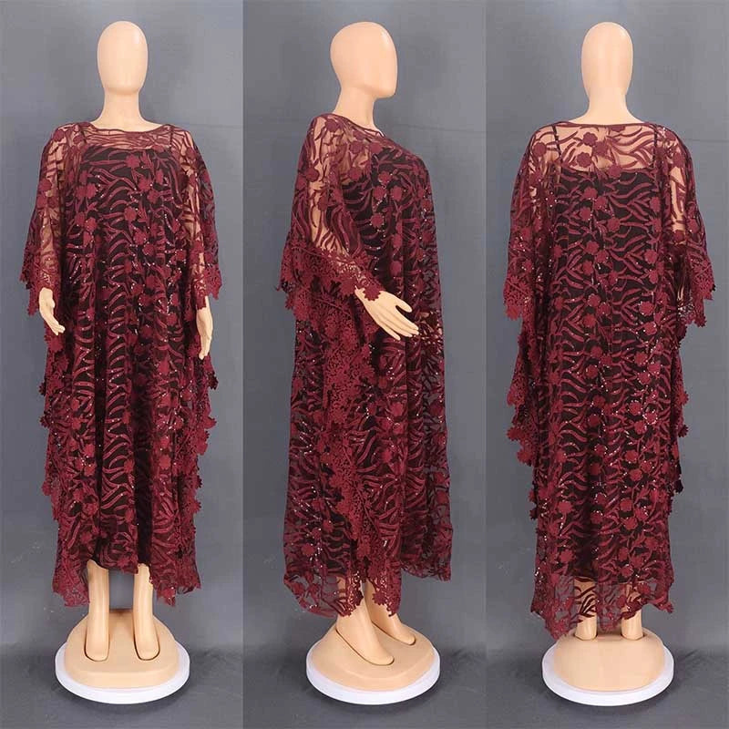 White Lace Hollow Africa Dresses for 2023 Muslim Women Dress African Clothes Dashiki Taditional Boubou Arabic Robe Femme Ramadan