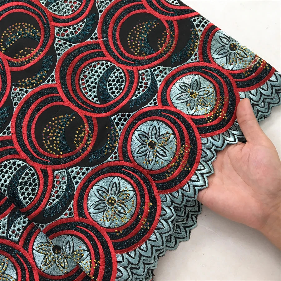 SJD LACE Swiss Voile African Stones Cotton Lace Fabrics 5 Yards 2024 High Quality Nigerian Lace for Women Party Dresses Sew 4079
