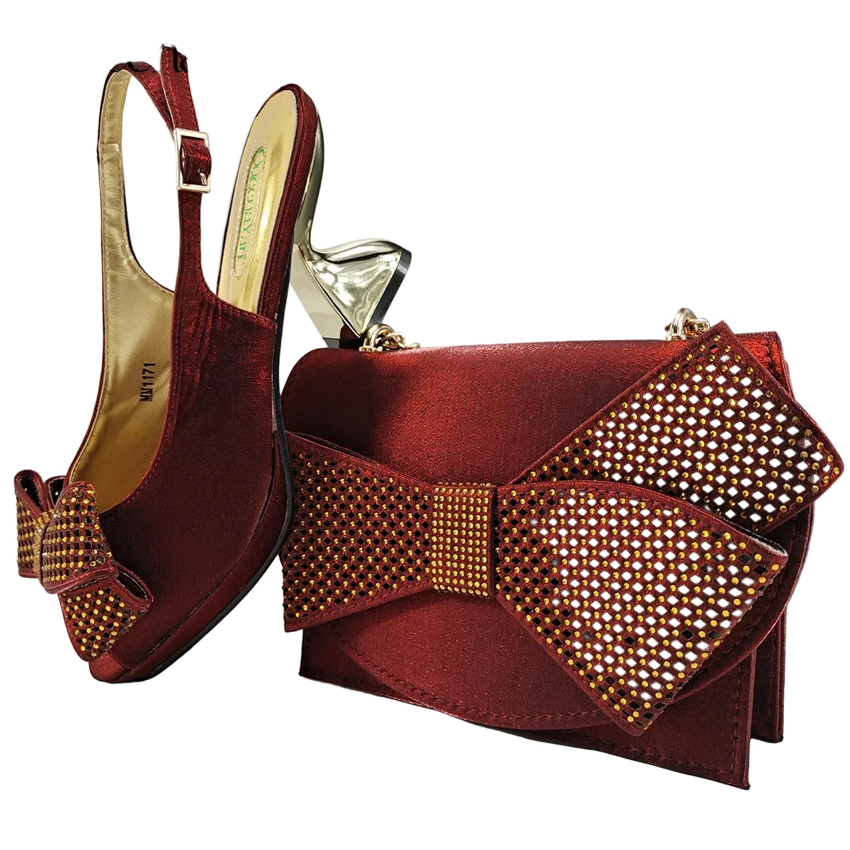 Elegant Women High Heels for Peep Toe Good Material Rhinestone Wine Sandals Italian Design Shoes and Bags Matching