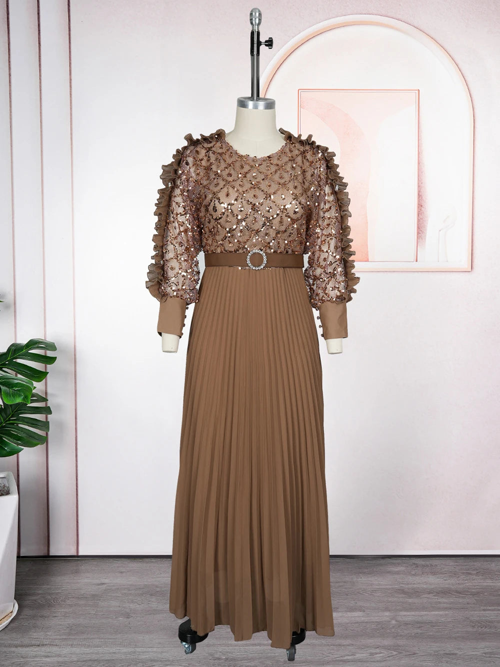 Wedding Party Prom Dress Dubai African Women Luxury Sequin Pleated Long Dress Ankara Dashiki Turkey Clothes Formal Occasion Gown