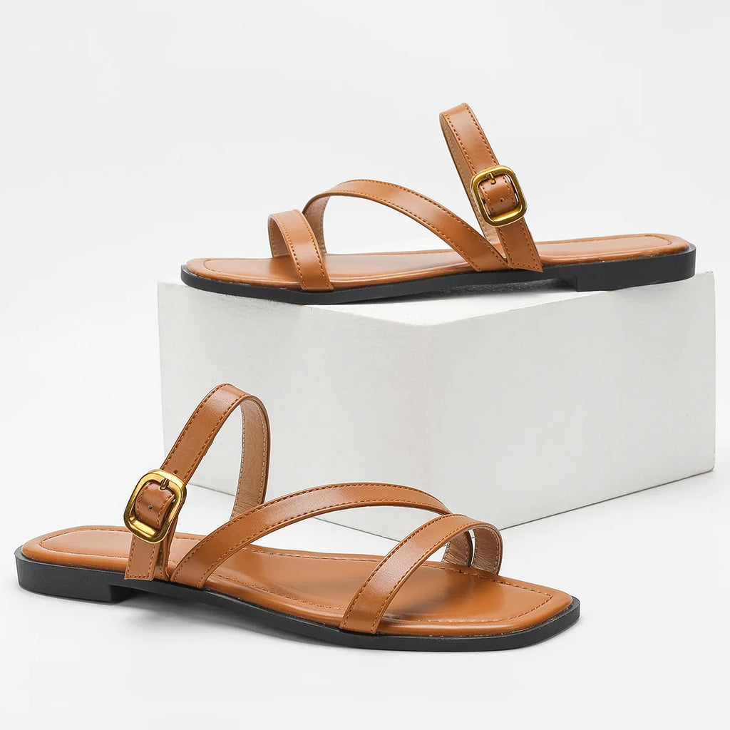 Women's Summer Oversized Solid Color Hollow Design Slippers Fashionable Square Toe Anti Slip Flat Slippers Chain Shoulder Bag