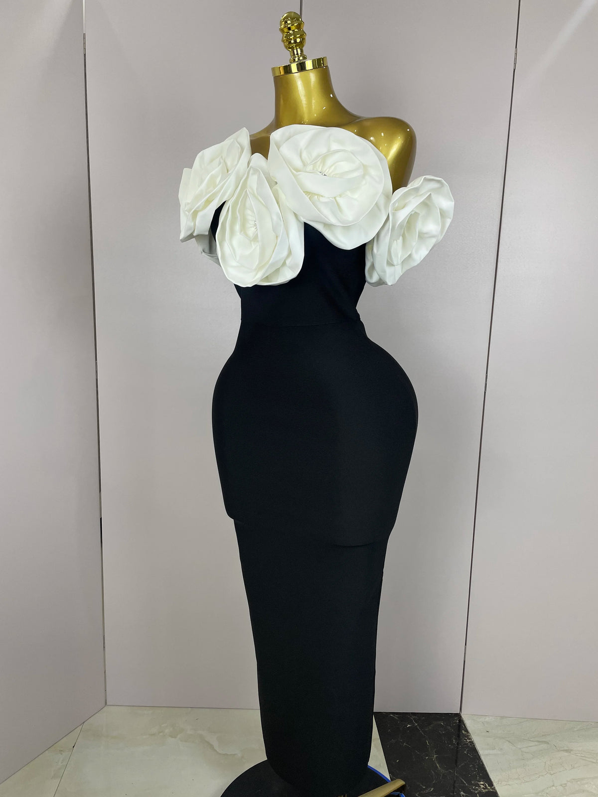 New Stereoscopic Red Flowers Sexy Off The Shoulder Ankle Lenght Bandage Dress Woman Birthday Party Vestido Wedding Party Outfit