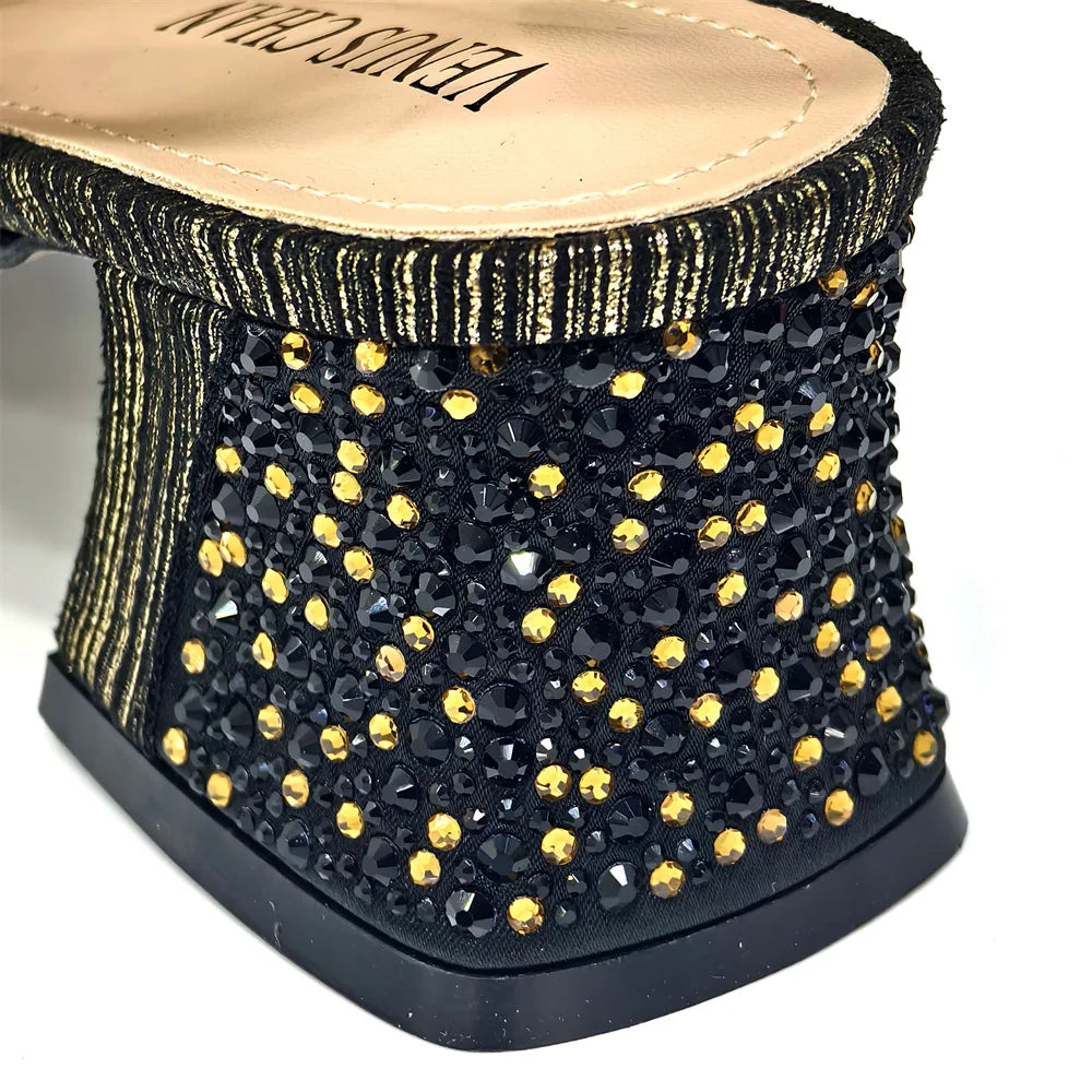 2025 Luxury Italian Women's Party Shoes & Handbag Set – Elegant Multicolor Rhinestone Peep-Toe High Heels Sandals for Weddings