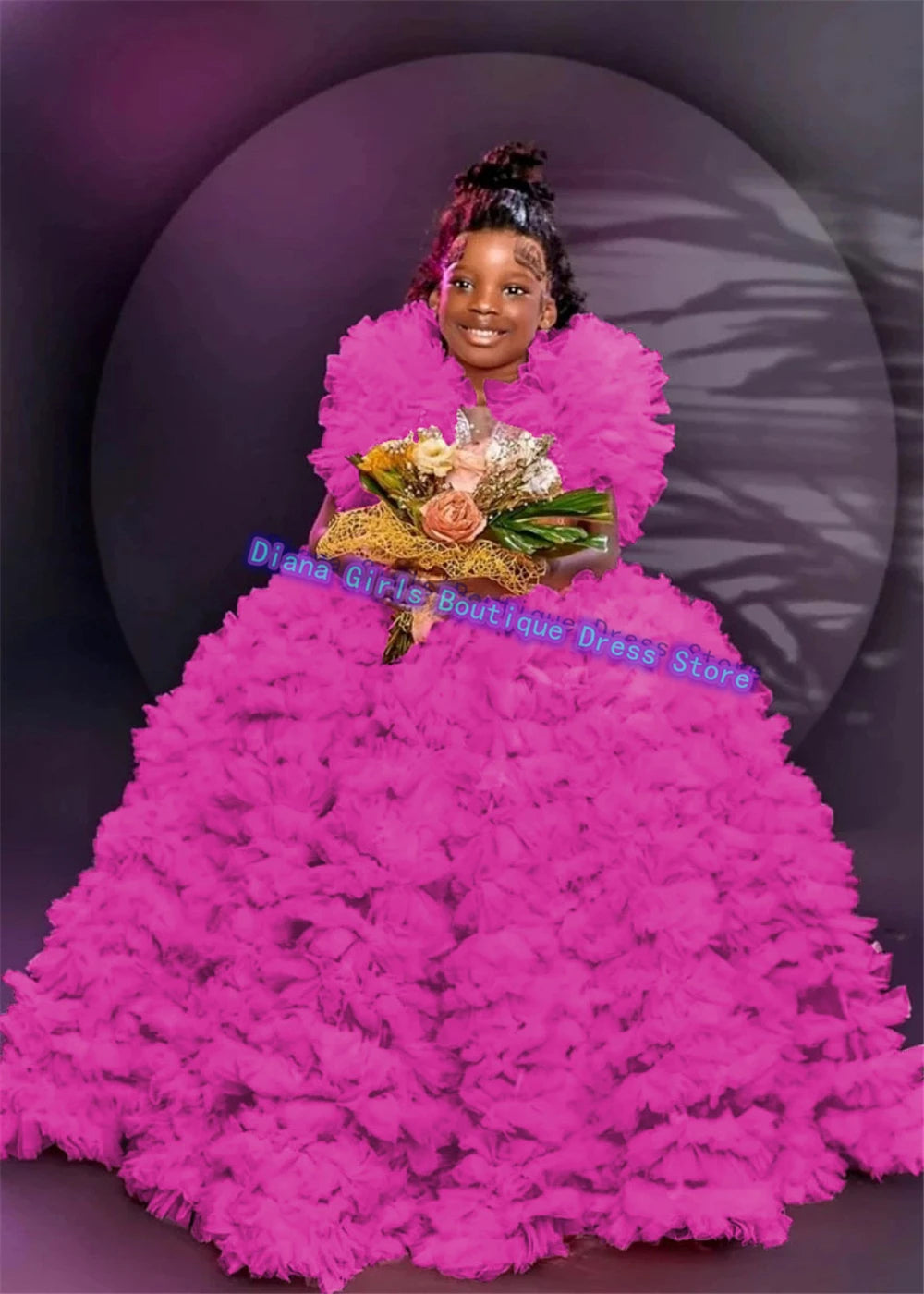 Flower Girl Dress Luxury Pink Beaded For Wedding Ruffles Floral Toddler Pageant Gowns Tulle Ball Kids Birthday Gift Dresses