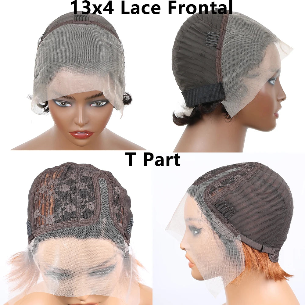 Pixie Cut Wigs Human Hair Wigs For Women straight Short Bob Wig Brazilian PrePlucked 13x4 Lace Frontal Human Hair Wig 180Density