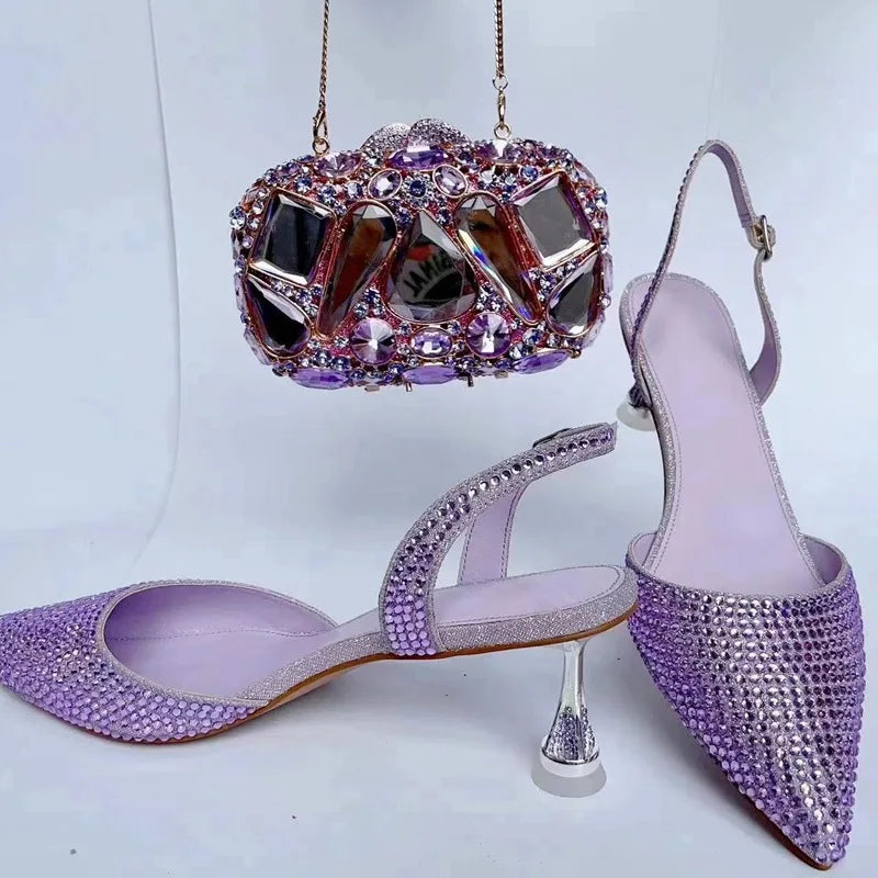 Women's Blue Color Rhinestones high heeled Shoes With Heart Clutch Diamond high-heeled Stiletto sandals For Wedding