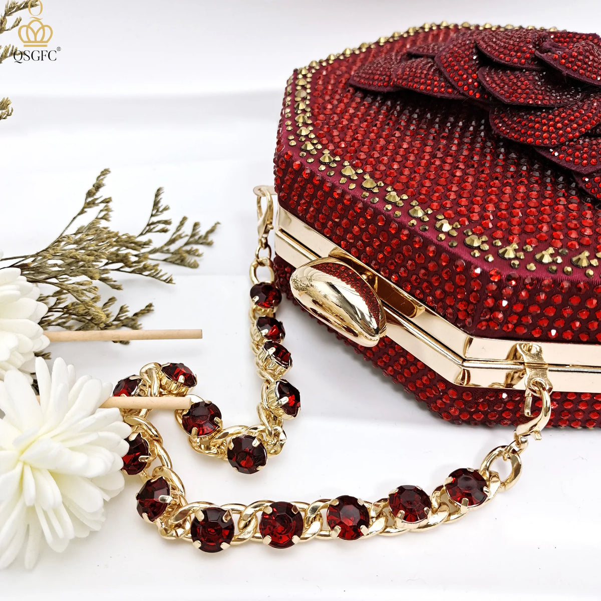 QSGFC African Popular Styles Evening Shoes And Bags Paired With Handmade Petal Clutches Pointed Toe Mid-Heel Women Shoes