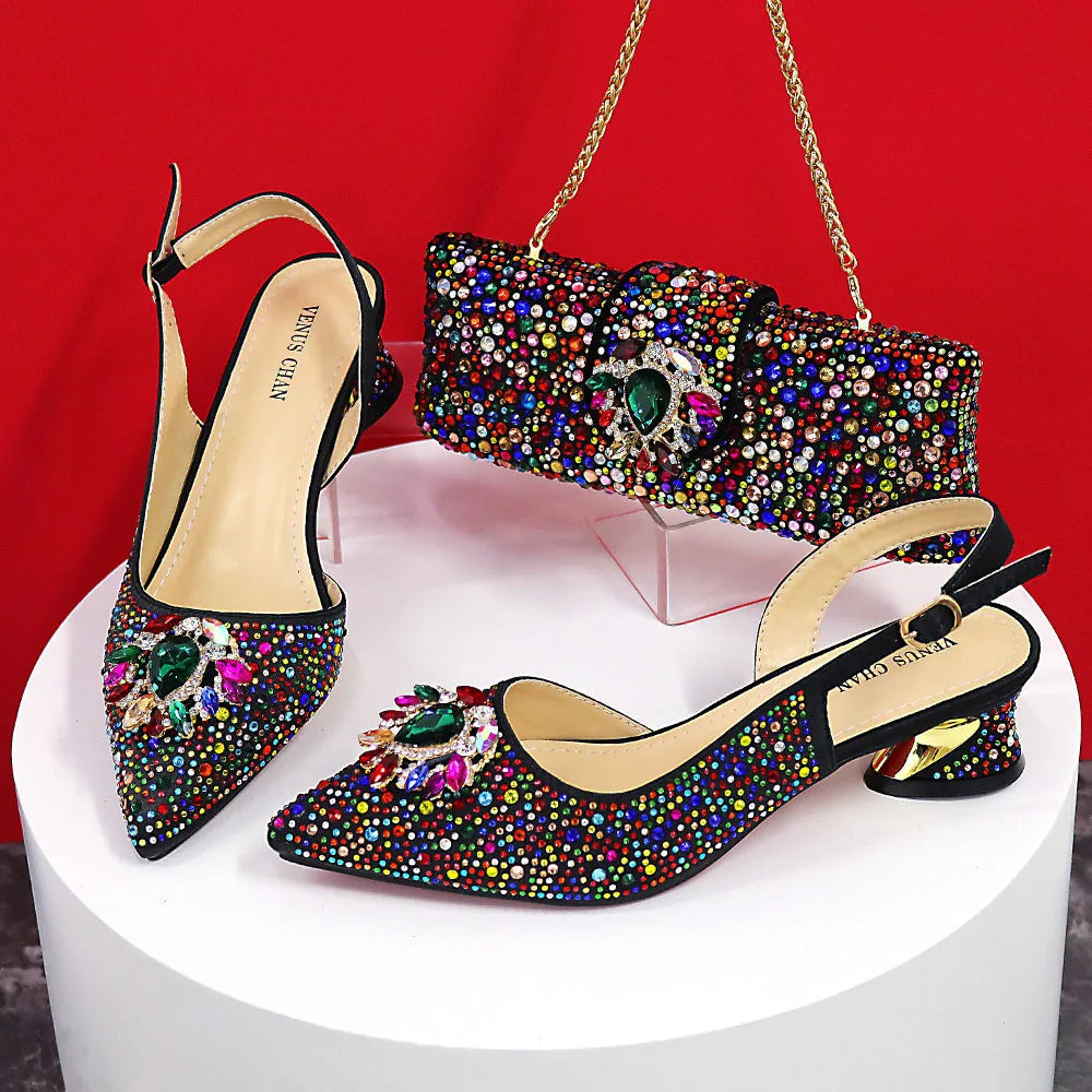 2024 Ladies High Quality Women's Pumps And Bag Italian Fashion Design Silver Mixed Color Bag For Nigeria Wedding Party