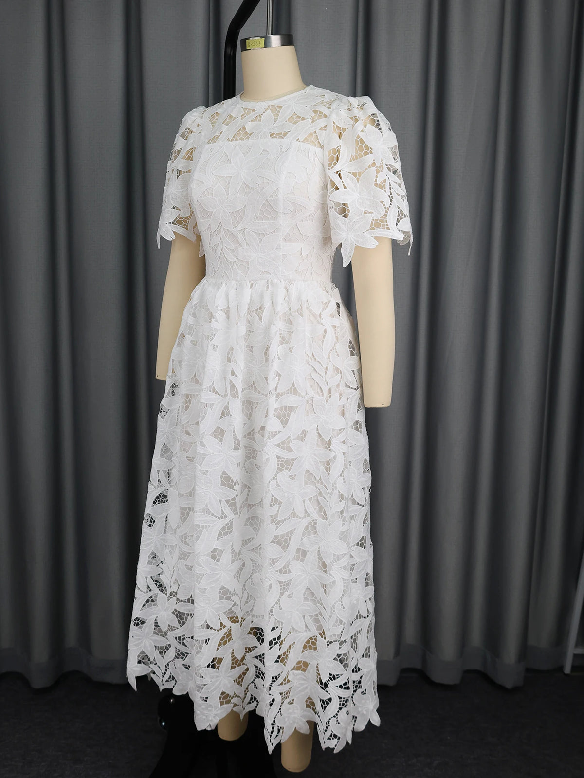 Elegant Lace Dress Irregualr Length Wedding Guest Bridal Shower for Bride Midi O Neck Hollow Out Women Classy Business Party New