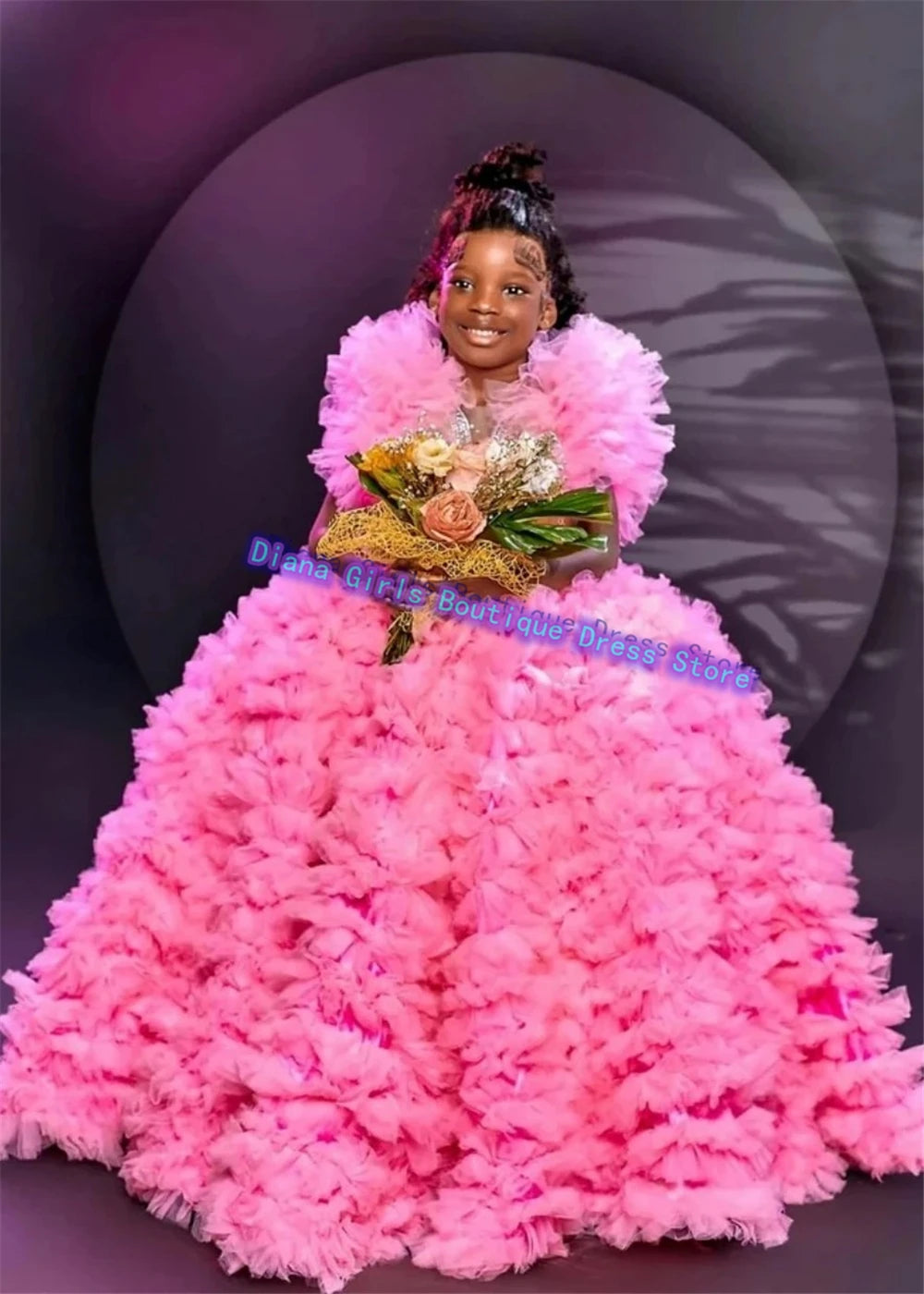 Flower Girl Dress Luxury Pink Beaded For Wedding Ruffles Floral Toddler Pageant Gowns Tulle Ball Kids Birthday Gift Dresses