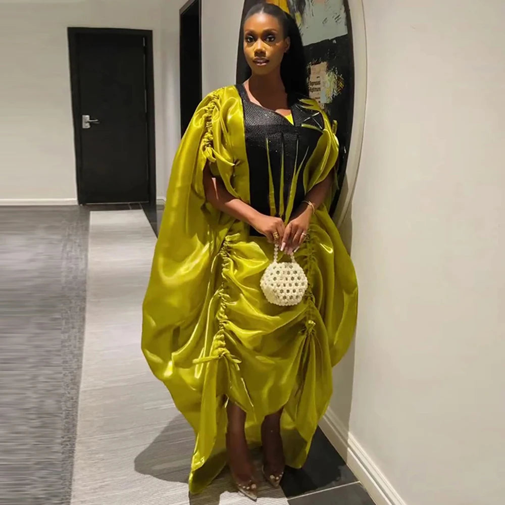 Traditional African Dresses For Women Dubai Turkey Kaftan Abayas Party Prom Birthday Evening Long Dress 2 PCS Set Clothes Boubou