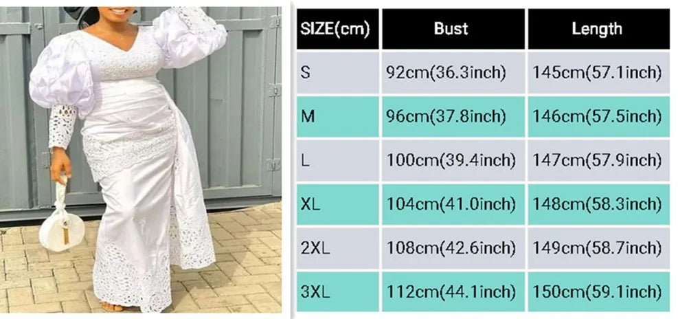 Women V Neck Puff Full Sleeve Slim Fit Dress Solid High Waist Hollow Out Lace Floral Regular Splice Long Dresses Autumn 2023