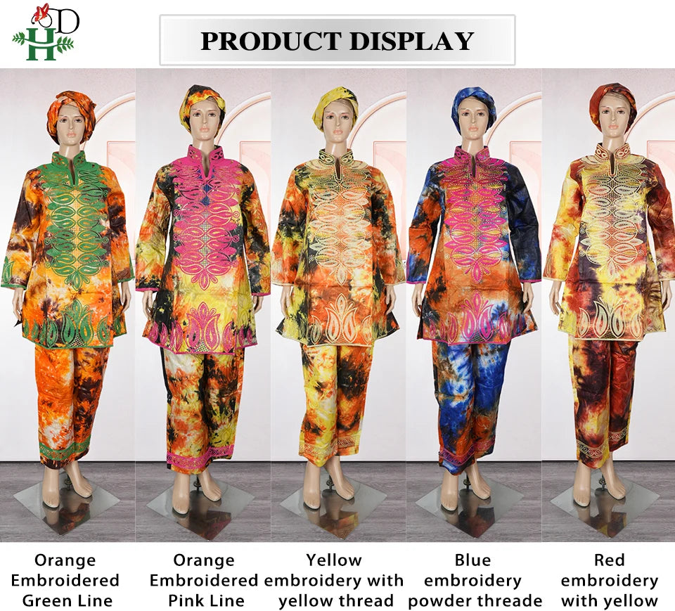 H&D African Clothes For Women Traditional Embroidery Dress High Quality Tops Pants Suit Muslim Wedding Party Clothing 2024 2025
