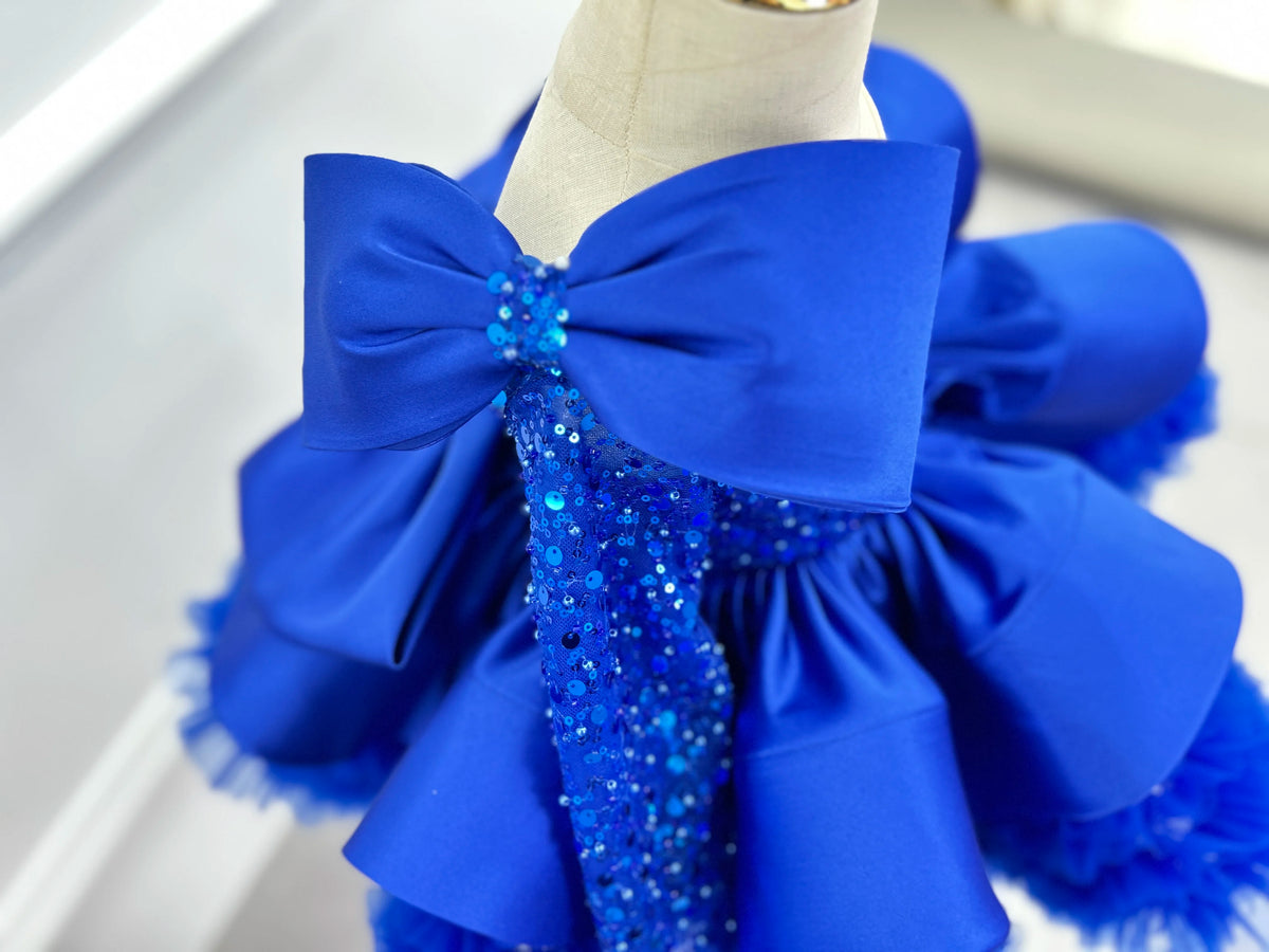KLFLGDGorgeous and elegant girls dress satin bow girls high-end party evening dress exquisite baby girl one-year-old clothing
