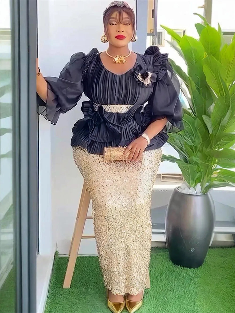 Plus Size Evening Dresses for Women African Luxury Sequin Gown Elegant Christmas Wedding Party Long Dress Ankara Ladies Clothing