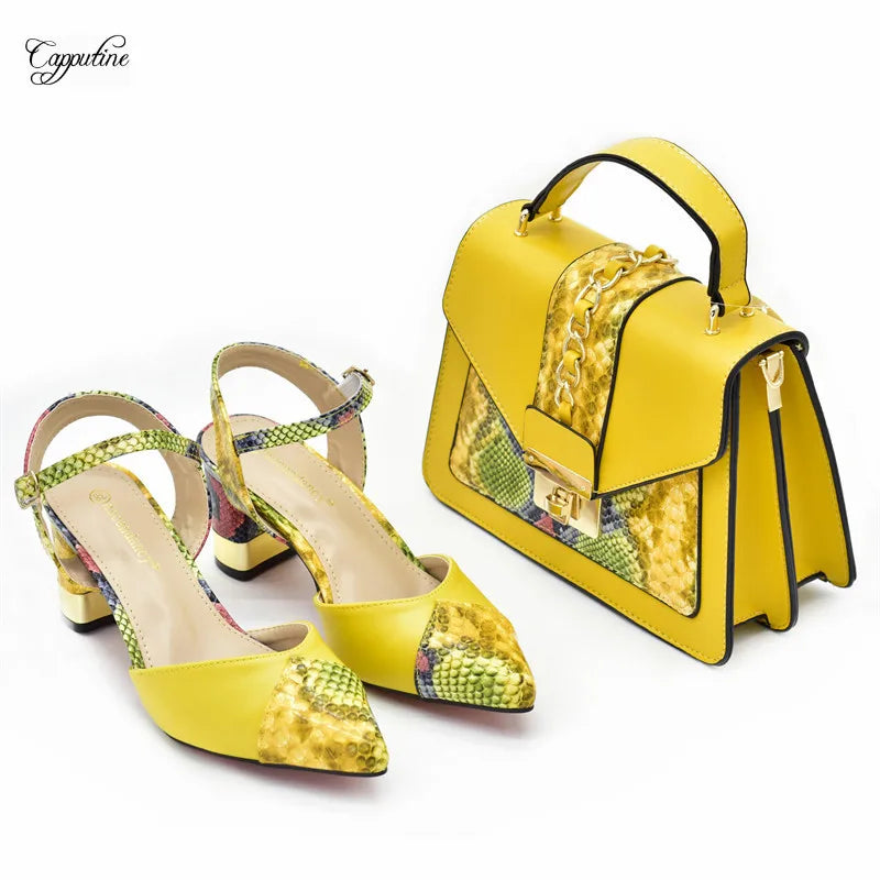 Yellow Women Shoes And Bag Set African Ladies High Heel Pumps Match With Handbag Sandals Clutch Femmes Sandales Escarpins 958-9