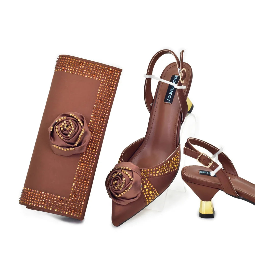 New Design Shoe and Bag Set for Party in Women Nigerian African Shoe and Bags Set for Wedding Luxury Elegant Women Party Pumps