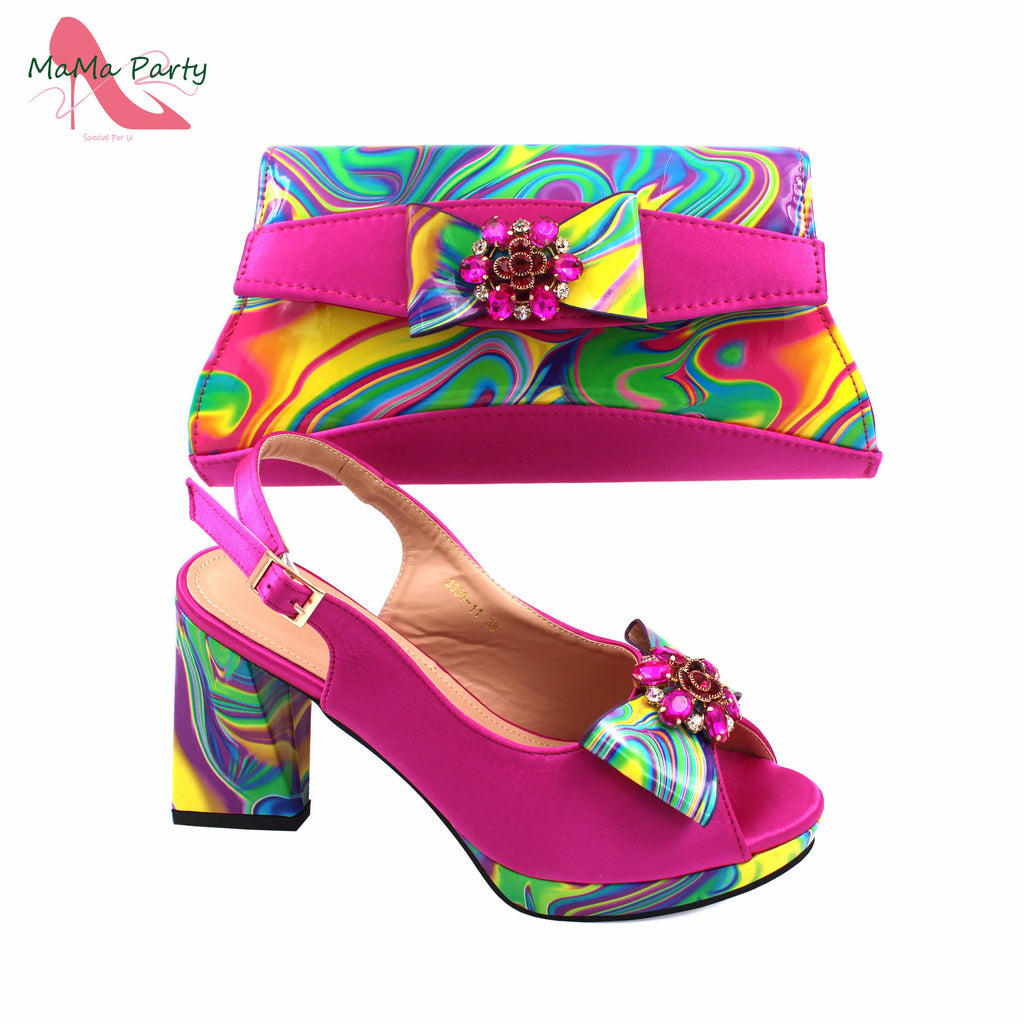 2024 Appliques Specials Italian Design Nigerian Women Shoes Matching Bag Set in Green Color INS Hot Sale Sandals