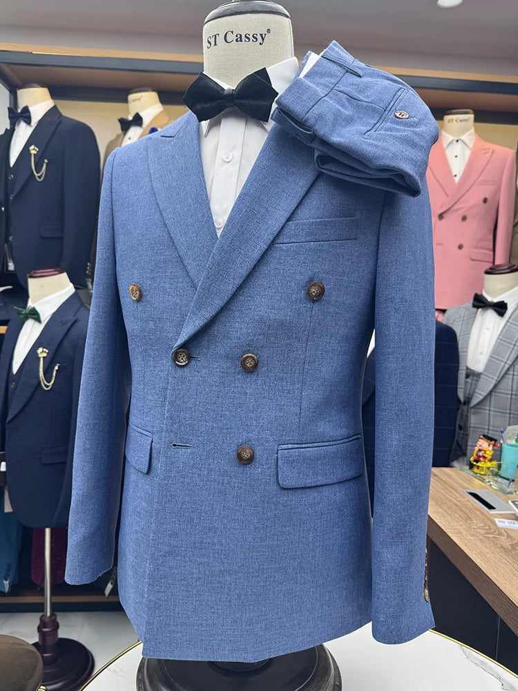 ST Cassy new Elegant Man Suit Two-piece dress light blue Modern Wedding Party Suits for Men Stylish Business office suit tuxedo