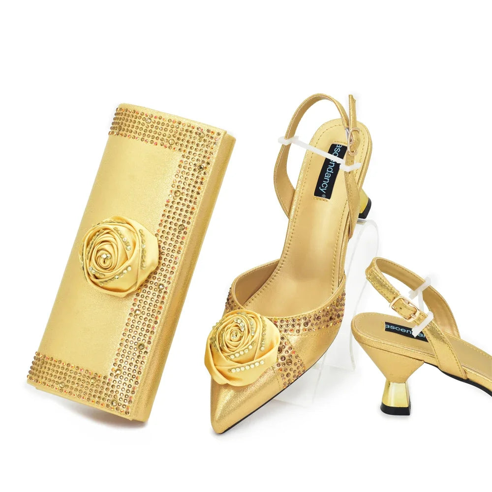 New Design Shoe and Bag Set for Party in Women Nigerian African Shoe and Bags Set for Wedding Luxury Elegant Women Party Pumps