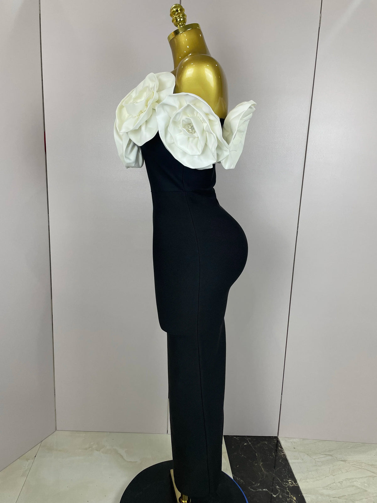 New Stereoscopic Red Flowers Sexy Off The Shoulder Ankle Lenght Bandage Dress Woman Birthday Party Vestido Wedding Party Outfit