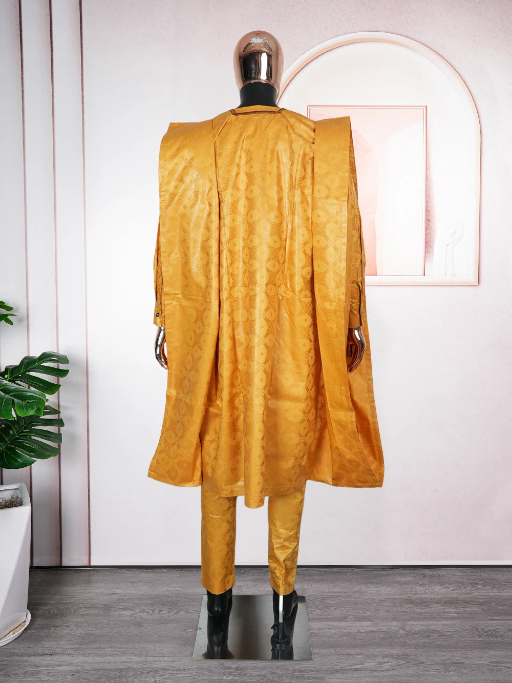H&D African Clothes Men Native Wear Formal Traditional Embroidery Bazin Riche Dashiki Yellow Shirt Pants 3PCS Bubu Dress Suit