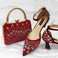 Elegant Italian Rhinestone Pointed-Toe High Heel Shoes with Matching Handbag Set - Stylish & Comfortable Women's Footwear