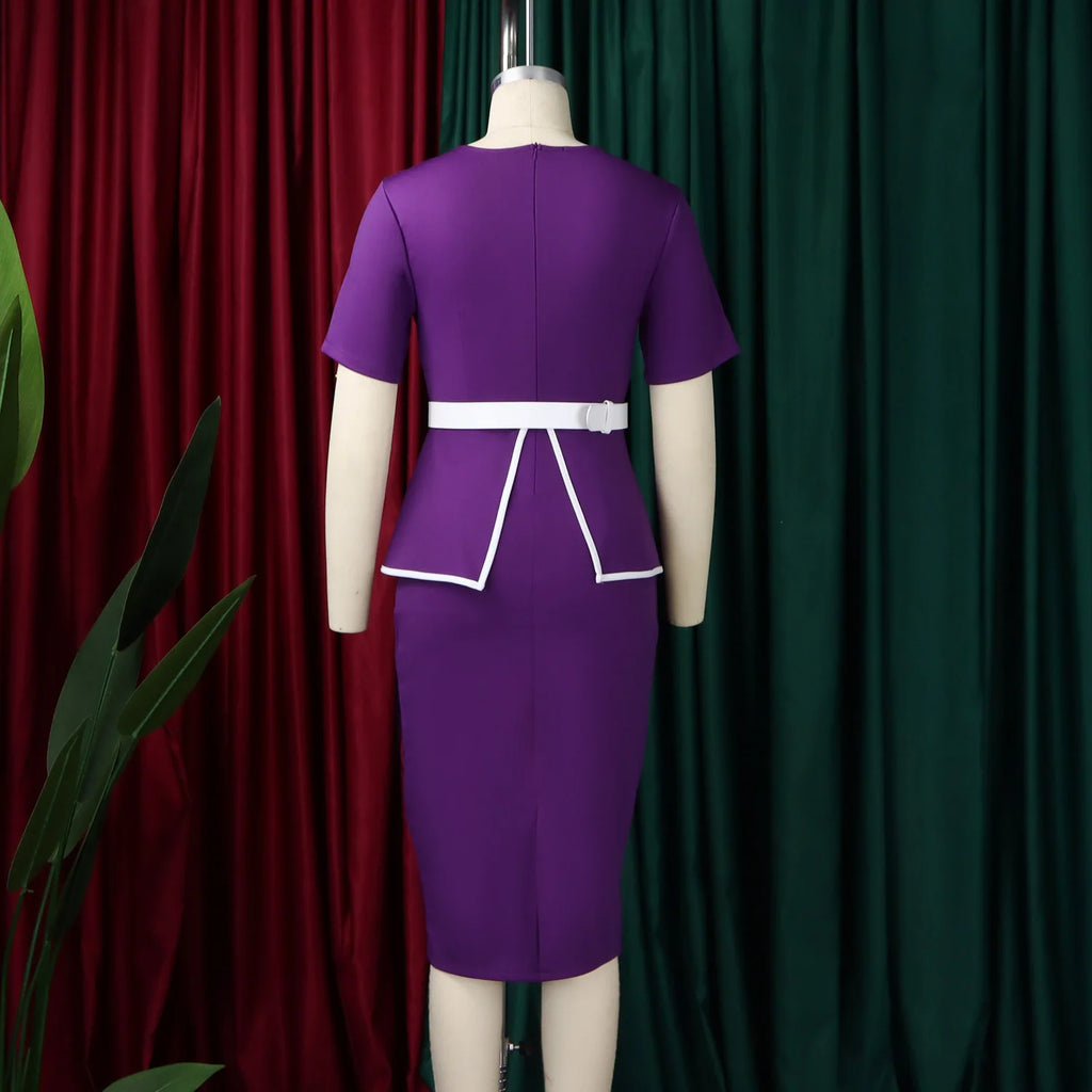 Elegant Fashionable Stretchy Short Sleeve Wrap Body Midi Dress Large Size African Style Commute Dress High Waist Skirt