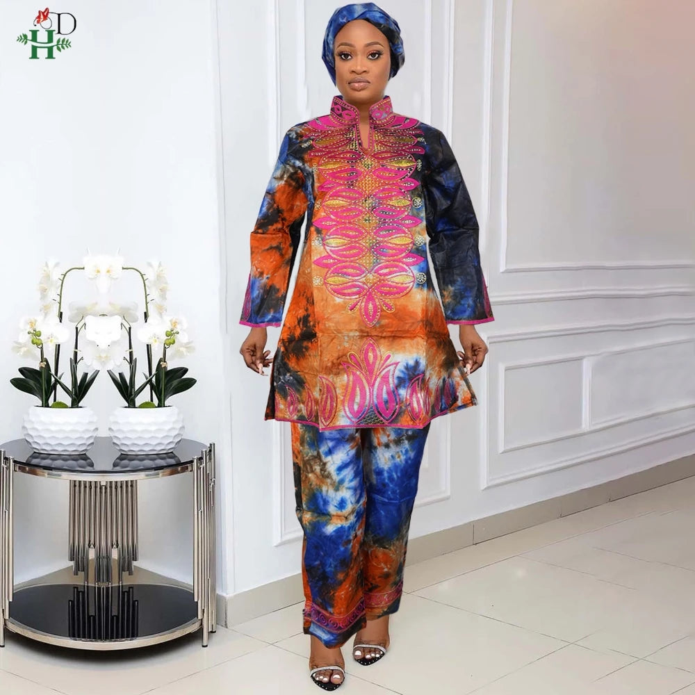 H&D African Clothes For Women Traditional Embroidery Dress High Quality Tops Pants Suit Muslim Wedding Party Clothing 2024 2025