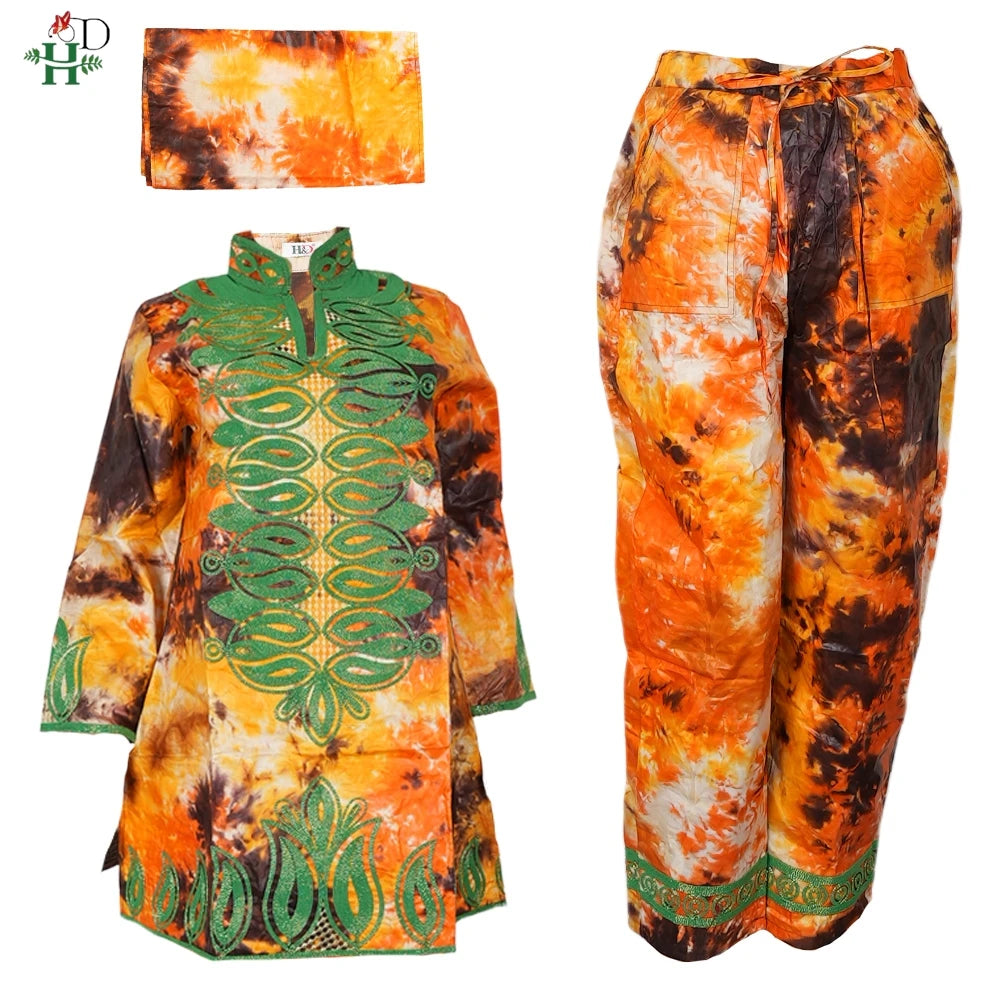 H&D African Clothes For Women Traditional Embroidery Dress High Quality Tops Pants Suit Muslim Wedding Party Clothing 2024 2025