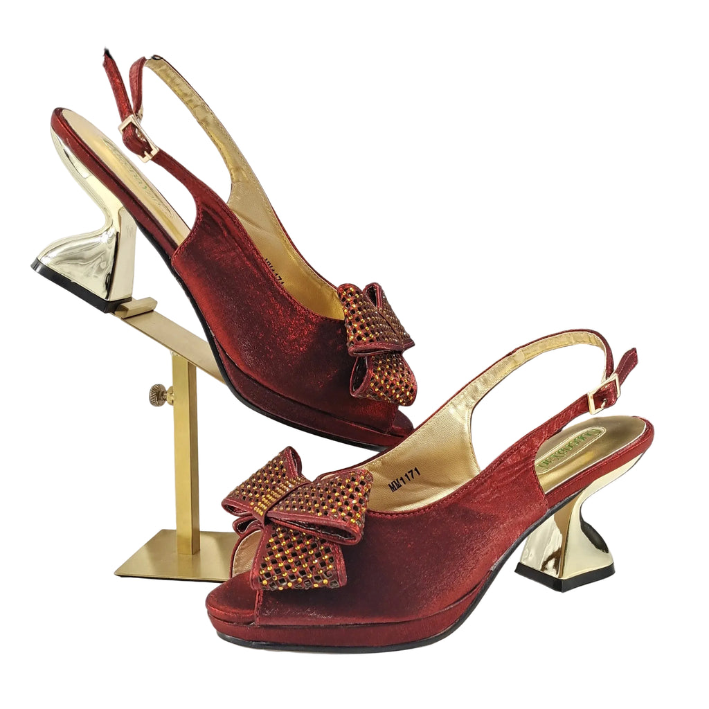 Elegant Women High Heels for Peep Toe Good Material Rhinestone Wine Sandals Italian Design Shoes and Bags Matching